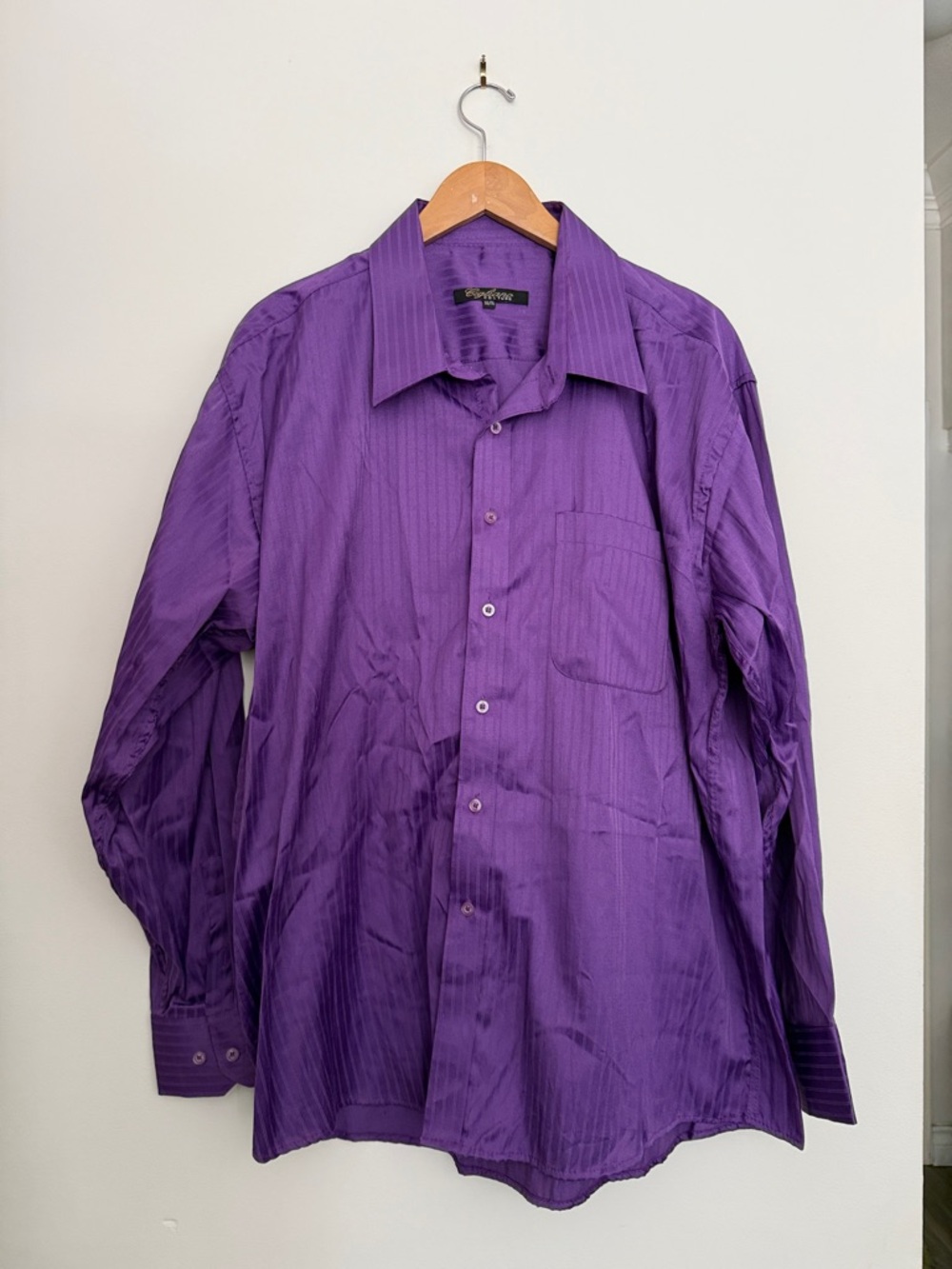 Men's Long-Sleeve Purple Dress Shirt with Subtle Stripe